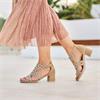 Rieker Lattice Cut Block Heel Sandal - Beige Sparkle